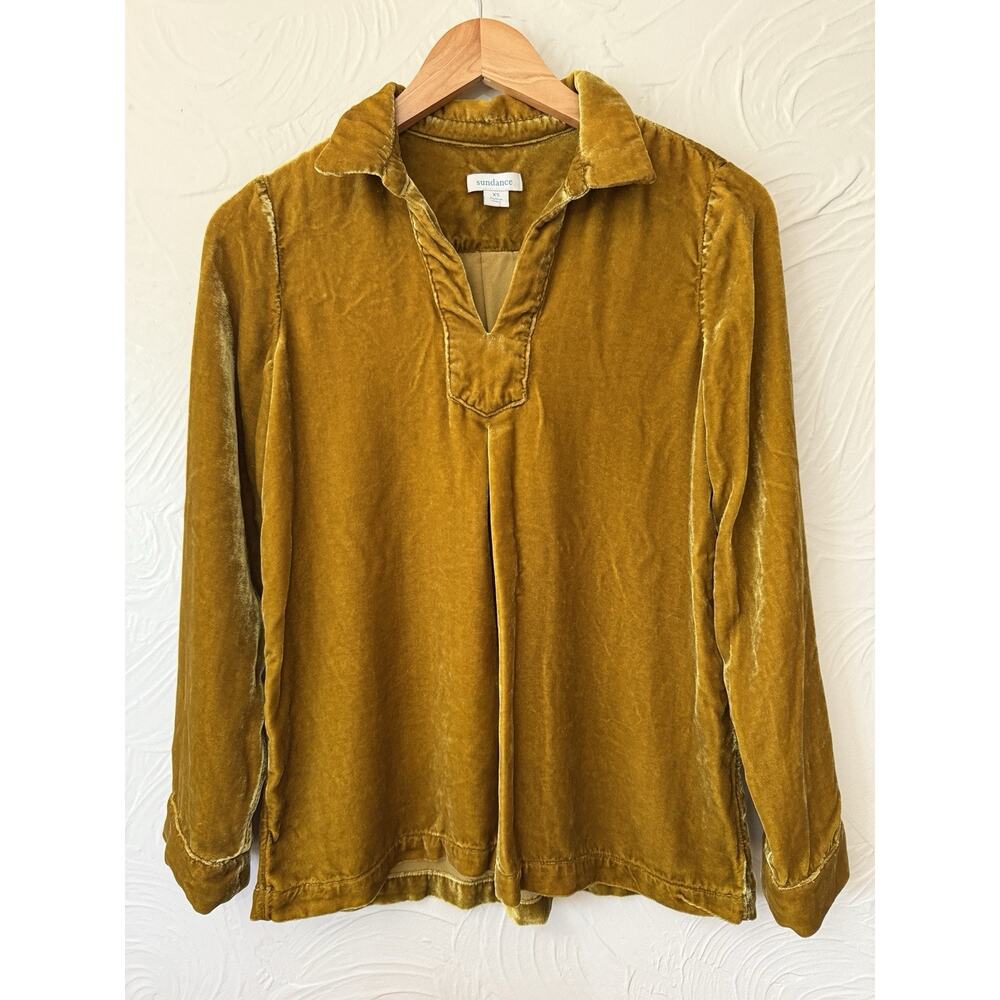 Sundance Velvet Silk Blend Tunic Top XS Gold Mustard Long Sleeve Boho Luxe